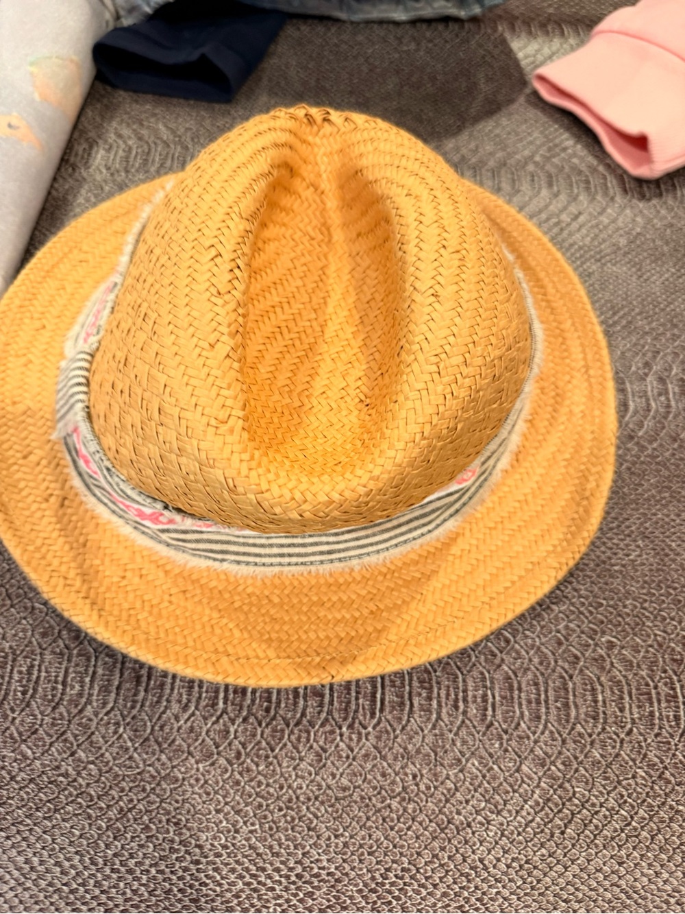 Kids Yellow Straw Fedora Hat with Decorative Band